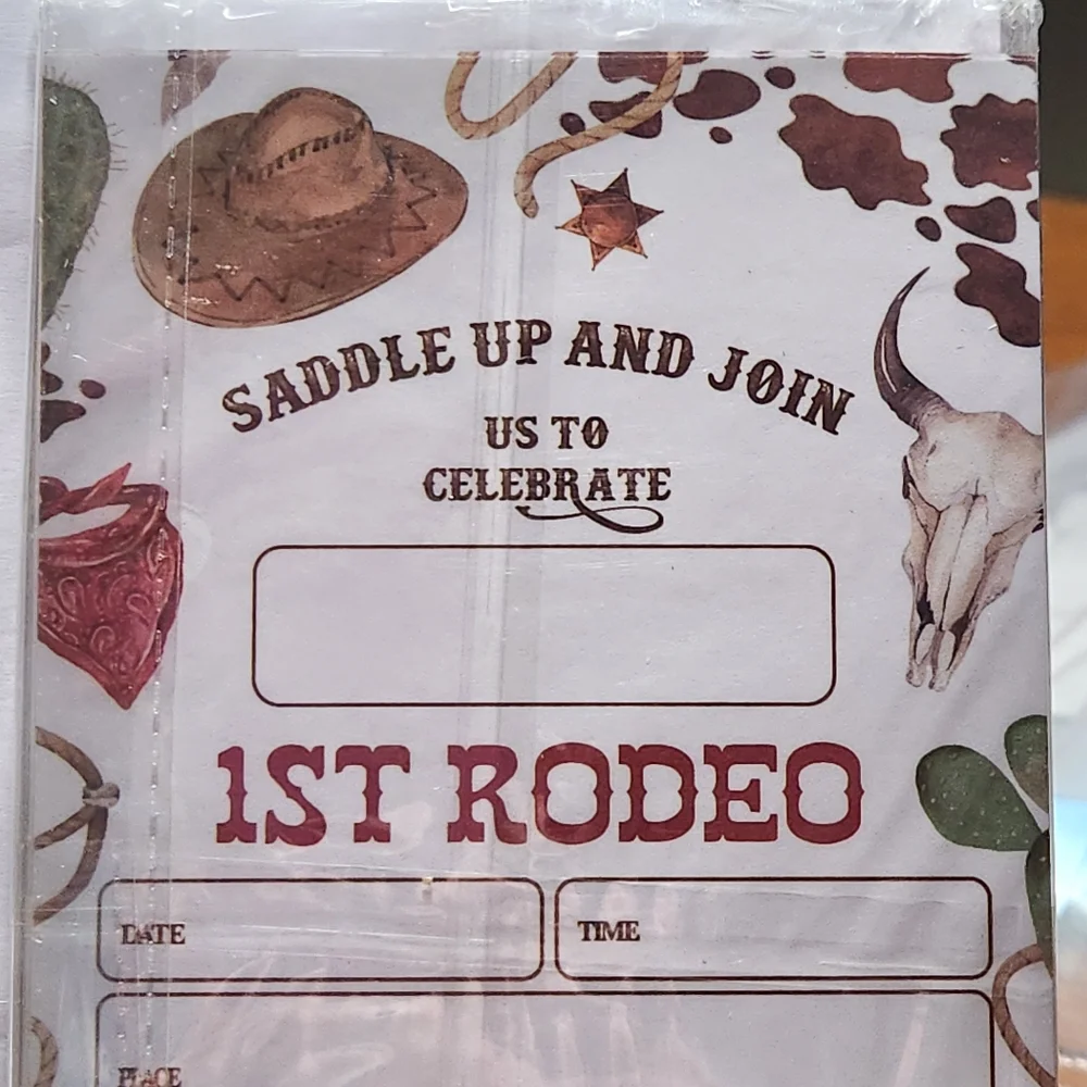 Western 1st Birthday Invitations • My First Rodeo Cowboy Party Invites Set of 20